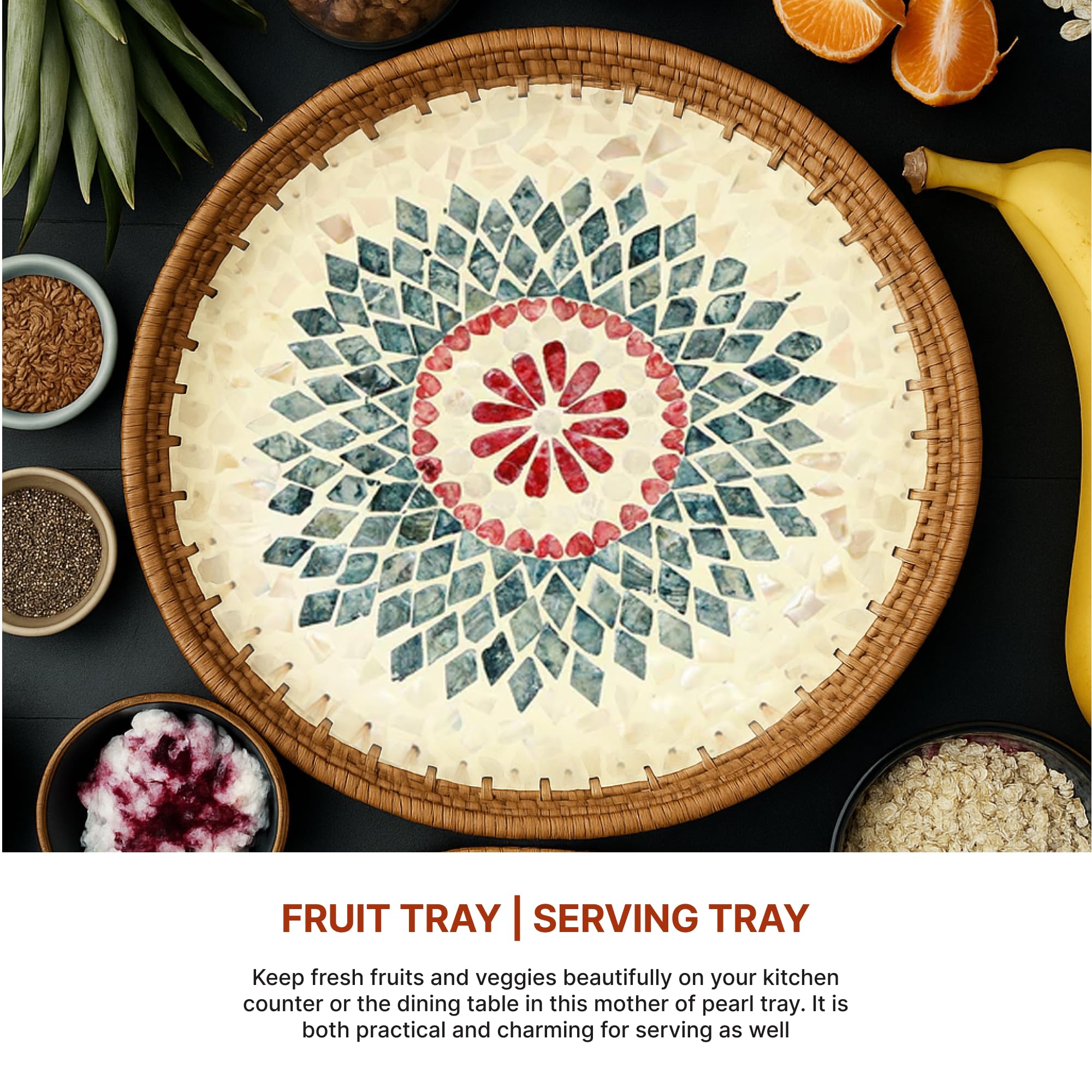 Habere India-All The Cultures Fabricating India Decorative Tray | Multipurpose Trays | Wooden Tray | Wooden Tray For Decoration